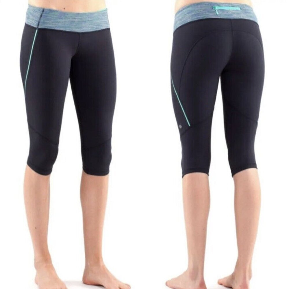 Lululemon Run Excel Cropped Leggings Charcoal Grey and Mint Green Womens Size‎ 8